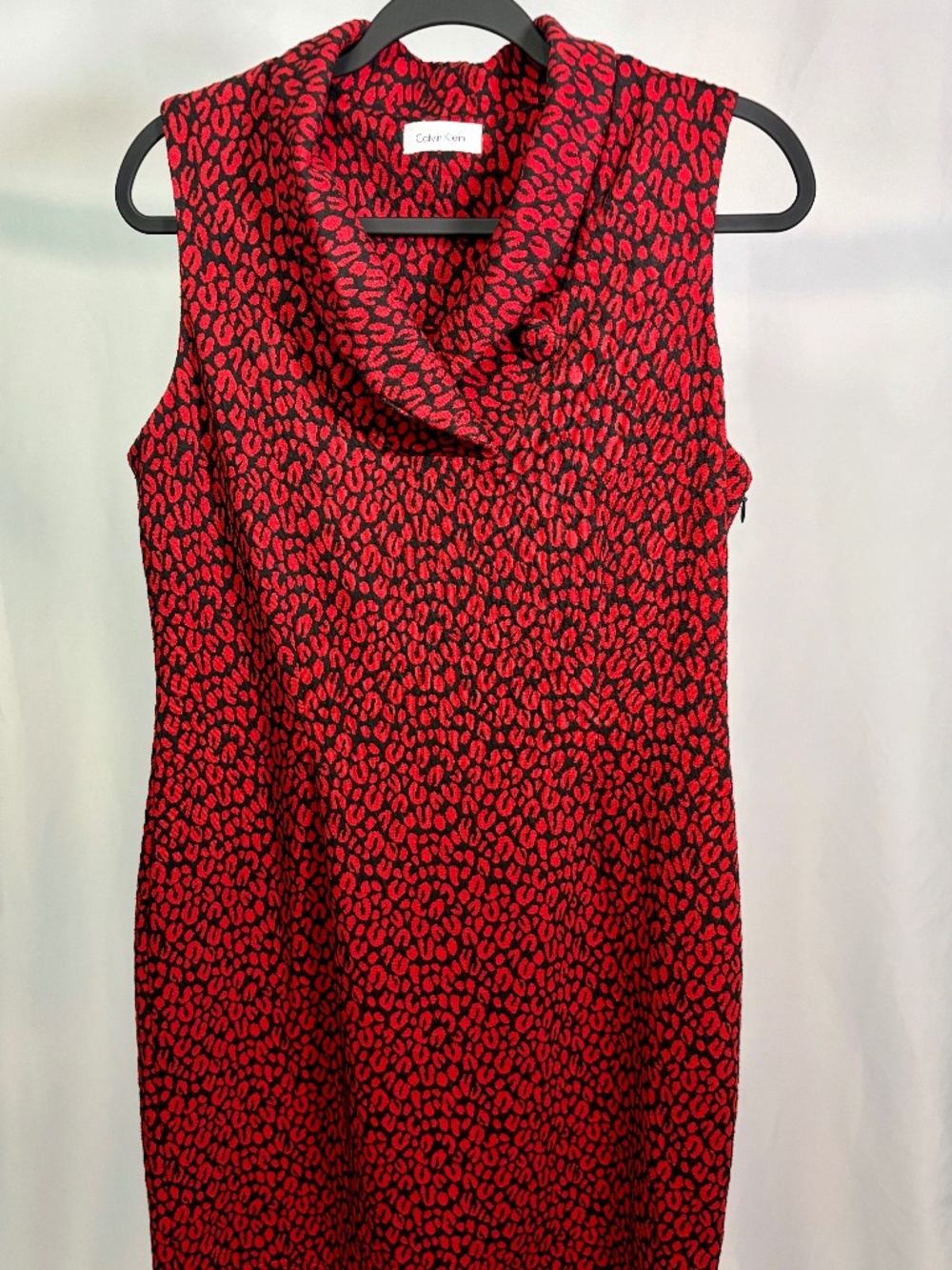Calvin Klein Red Black Leopard Print Sheath Dress - Estimated Sz 12